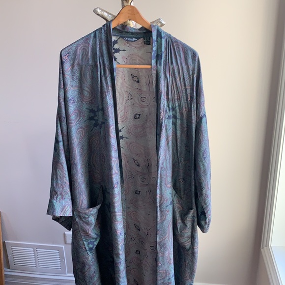 CHRISTIAN DIOR VINTAGE SILK PAISLY KIMONO ROBE - Picture 2 of 6